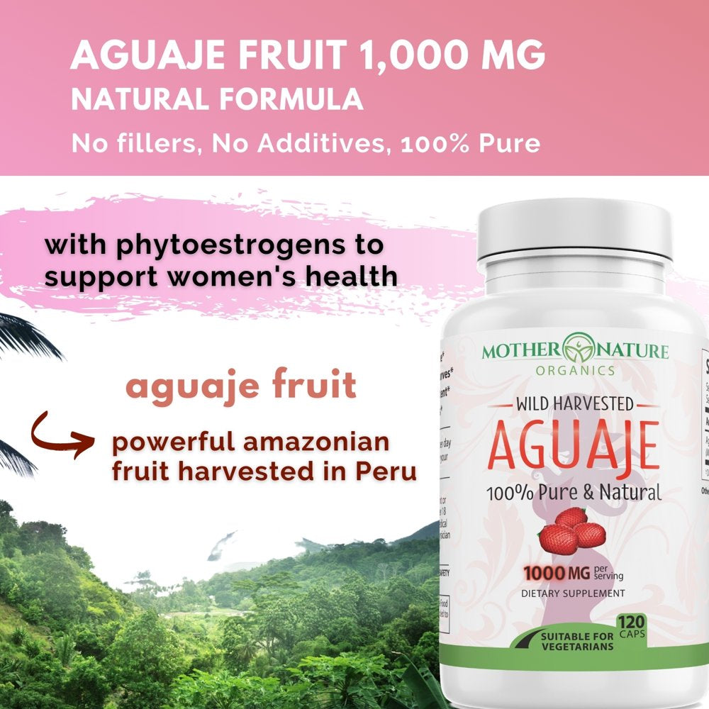 Aguaje 1000Mg Capsules - Pure Aguaje Fruit Extract Powder for Natural Curves, Gluteosy Senos Enlargement | Women'S Health and Enhance Feminine Shape Naturally | 120 Vegan Capsules