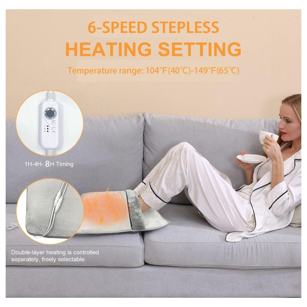 Double Sided Foot Warmer,Electric Feet Heating Pads for Women and Man with Non-Slip & Machine Washable,Electric Heated Foot Warmers with 8 Hrs Timer for Bed,Under Desk,Office,Home & Neuropathy,Grey