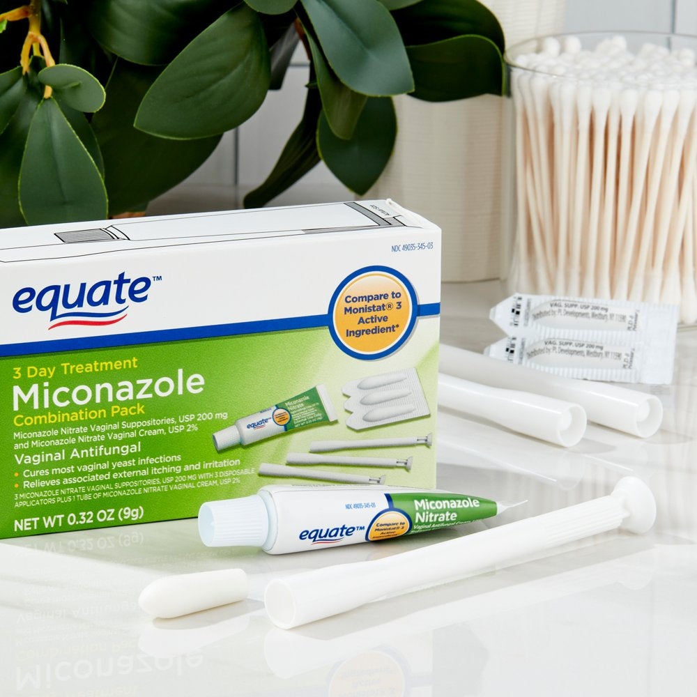 Equate Miconazole 3-Day Vaginal Cream Treatment Combination Pack for Yeast Infection, 0.32 Oz