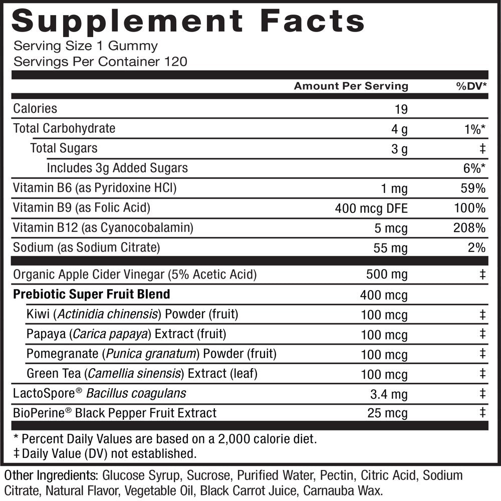 Force Factor Probioslim Apple Cider Vinegar Gummies, ACV Supplement for Weight Loss, 120 Gummies