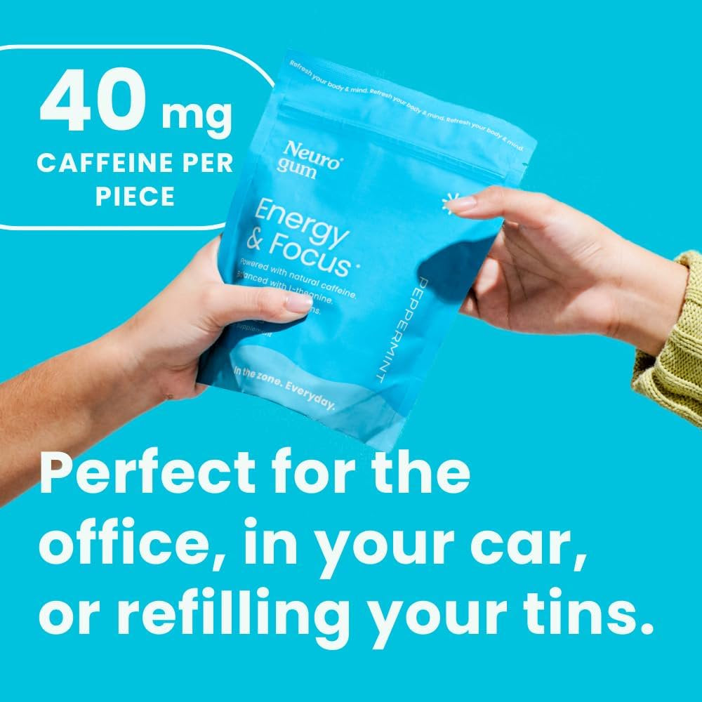 Neurogum Caffeine Peppermint Gum with L Theanine & Vitamin B Energy and Brain Supplement Nootropics, 180 Count