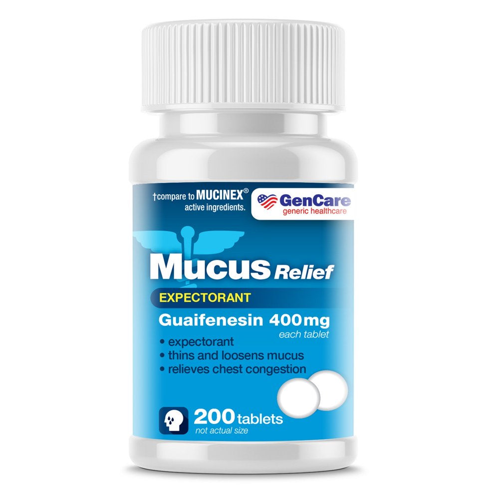 Gencare - Mucus Relief Expectorant Guaifenesin 400 Mg (200 Tablets) | Helps Congestion