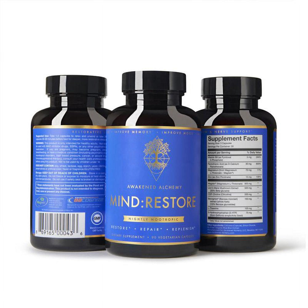 Awakened Alchemy Mind: Restore Nightly Nootropic, 24 Vegetarian Capsules *EN