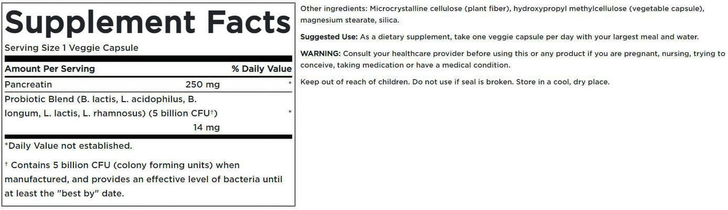 Swanson Probiotic with Digestive Enzymes 5 Billion Cfu 60 Veggie Capsules