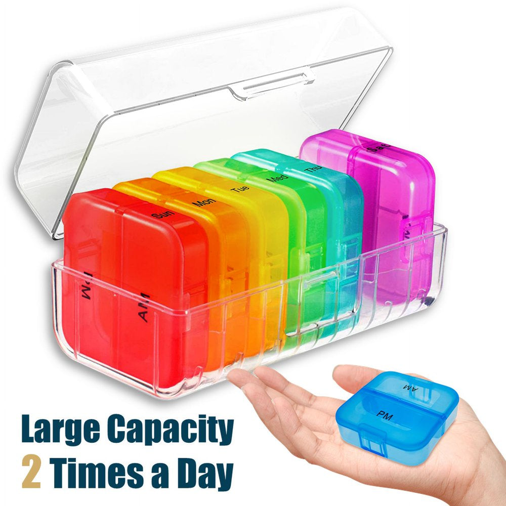 Comfitime Pill Organizer – Weekly Medicine Organizer, 2 Times a Day, Travel Pill Box with AM/PM Daily Pill Containers, 7 Day Pill Case Holder for Medication & Vitamin Supplement, Pill Dispenser/Sorter