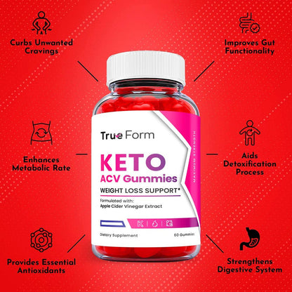 (5 Pack) True Form Keto ACV Gummies - Energy & Focus Boosting Dietary Supplements for Weight Management & Metabolism - Fat Burn - 300 Gummies