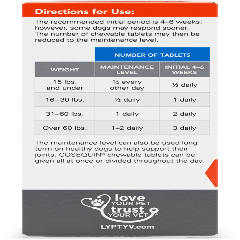 Cosequin Joint Health Supplement for Dogs, Maximum Strength plus MSM Chewable Tablets 60Ct