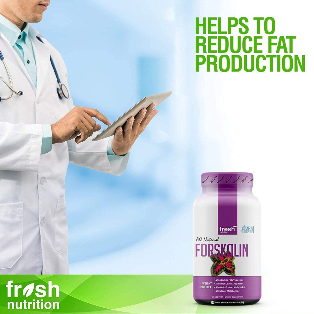 Fresh Nutrition Forskolin Supplement - Strongest DNA Verified - Belly Fat Burner 90 Caps