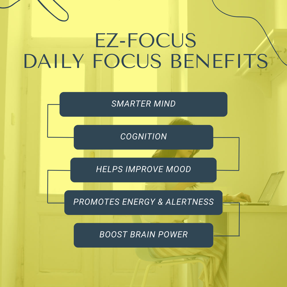 Ez-Focus Daily Focus Brain Booster Supplements for Adults, Men, Women & Seniors- Memory Supplement for Brain Focus & Clarity, Brain Vitamins Elevate Brain Function - 90 Brain Health Capsules