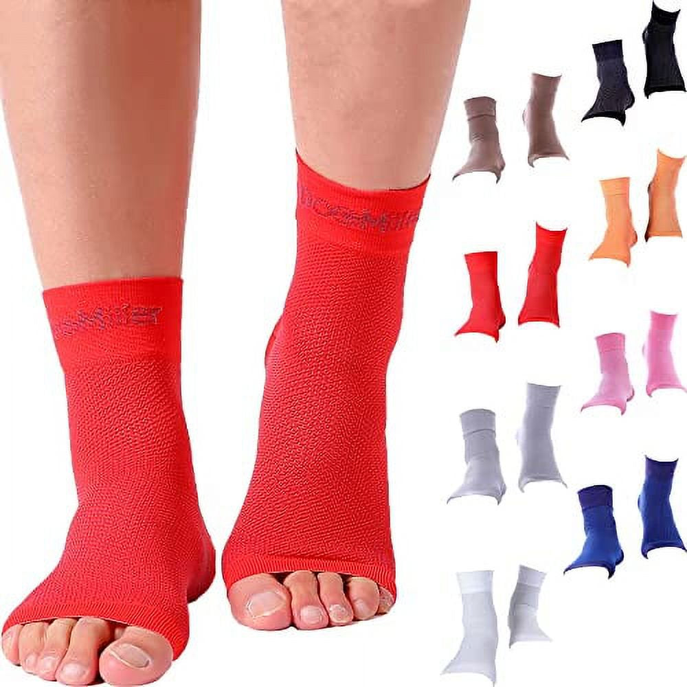 Doc Miller Ankle Compression Sleeve - Heel Brace for Heel Pain - Plantar Fasciitis Foot Wrap for Ankle Support and Neuropathy Relief - 1 Pair Red Plantar Fasciitis Wrap - Medium Size