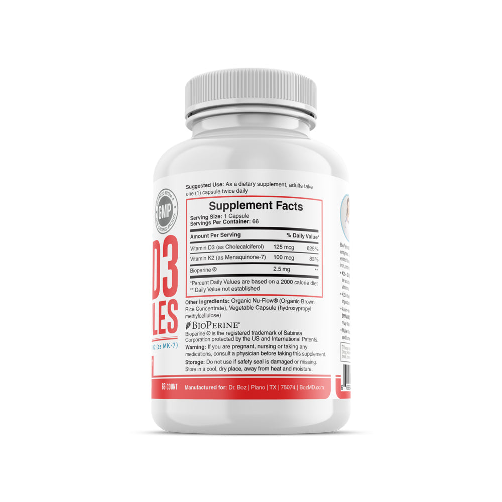 Dr. Boz Vitamin K2+D3 Capsules with Bioperine® [K2+D3 – 66 Count]