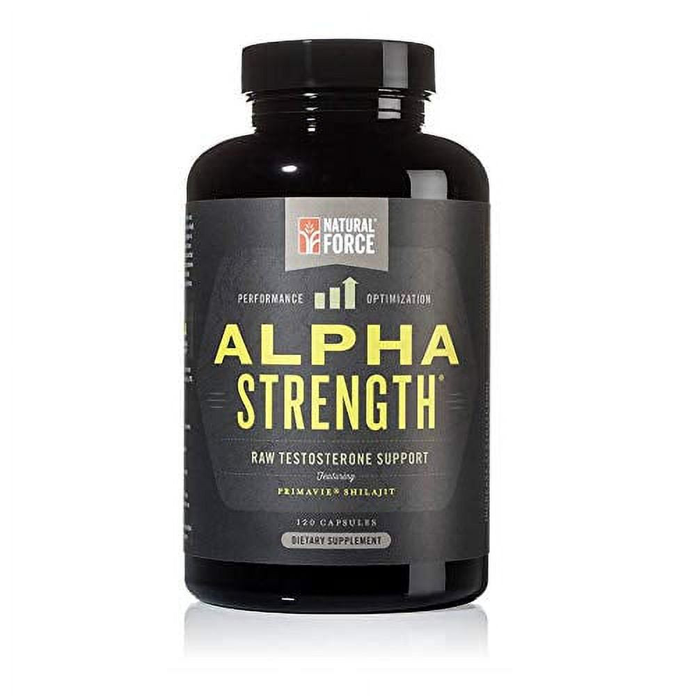 All Natural Testosterone Booster Alpha Strength, *Aggressive Test Supplement for Men*, Best for Muscle Growth and Strength, with Fulvic Minerals from Shilajit Extract by Natural Force, 120Ct