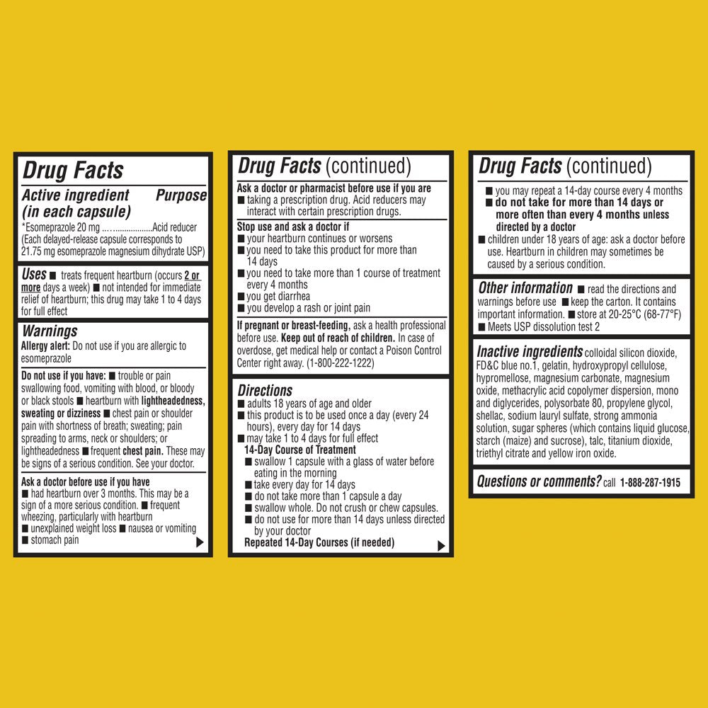 Equate Acid Reducer Esomeprazole Capsules, 20 Mg, 28 Count, 2 Pack