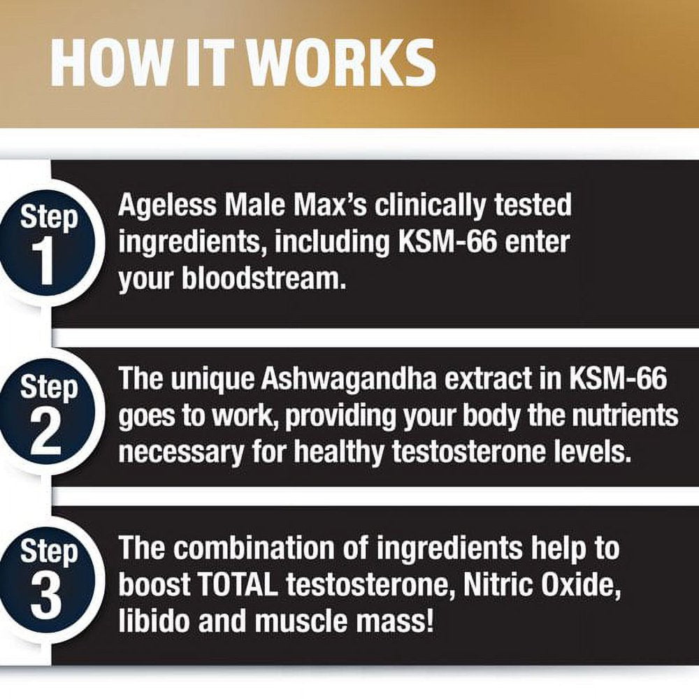 Ageless Male MAX Total Testosterone and Nitric Oxide Booster, 60 Ct *EN