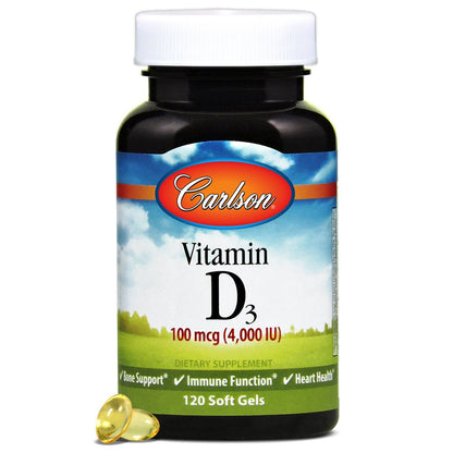 Carlson - Vitamin D3 4000 IU (100 Mcg), Cholecalciferol, Immune Support, 120 Softgels