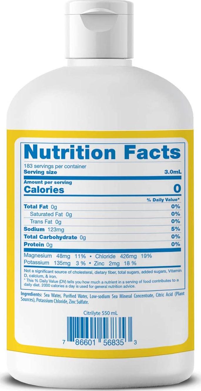 elete CitriLyte Add-In Economy Refill Pure Liquid Electrolyte Concentrate Contains 4 Essential Electrolytes and Zinc Slight Lemon Flavor 18.6 oz