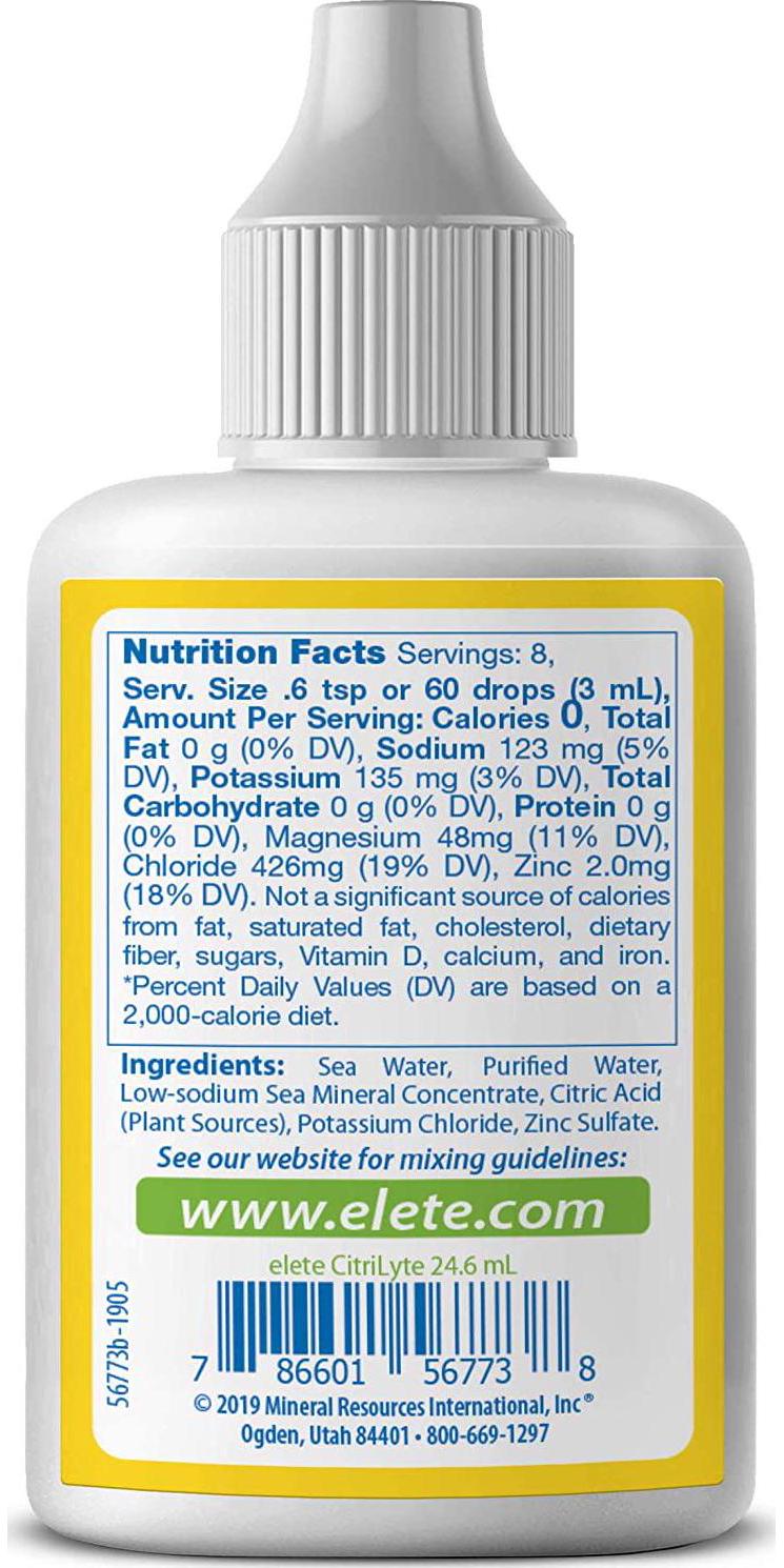 elete CitriLyte Add-In Pocket Bottle Pure Liquid Electrolyte Concentrate Contains 4 Essential Electrolytes and Zinc Slight Lemon Flavor 24.6mL