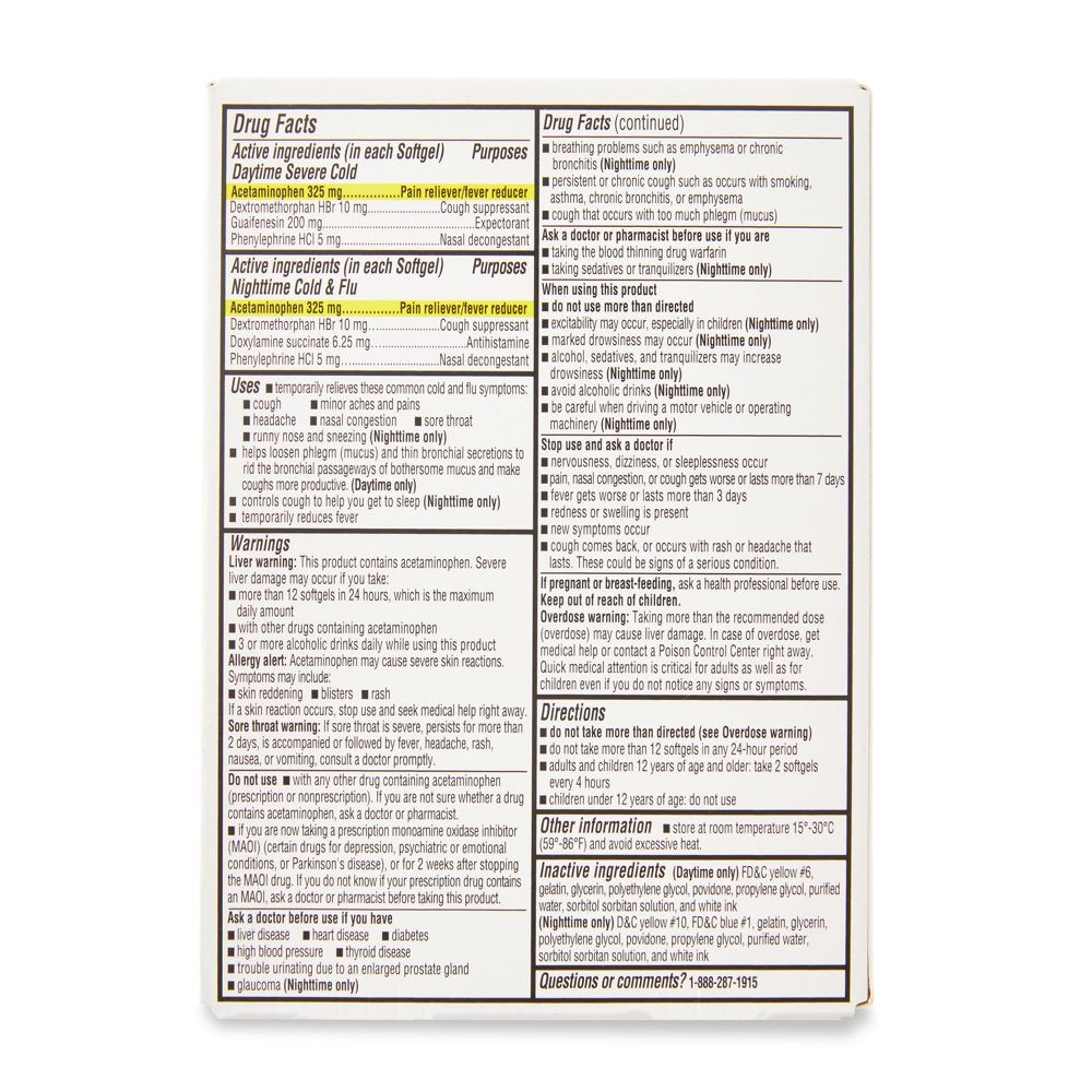 Equate Maximum Strength Daytime Severe Cold & Nighttime Cold & Flu Softgels, 24 Count