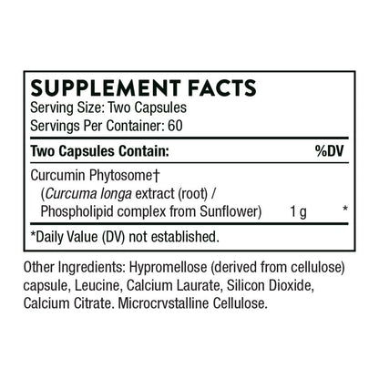 Thorne Curcumin Phytosome 1000 Mg (Meriva), Clinically Studied, High Absorption, Supports Healthy Inflammatory Response in Joints, Muscles, GI Tract, Liver, and Brain, 120 Capsules, 60 Servings