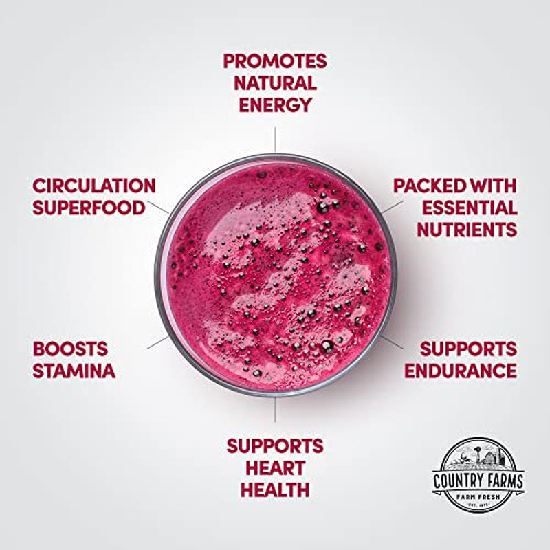 Country Farms Bountiful Beets, Wholefood Beet Extract Superfood, Helps Support Healthy Circulation and Promote Energy, Nitric Oxide Boost, Super Beets, Cherry Flavor, 30 Servings