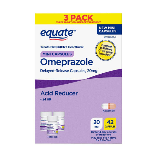 Equate Omeprazole Delayed Release Mini Capsules 20 Mg, Frequent Heartburn Medicine, 42 Count