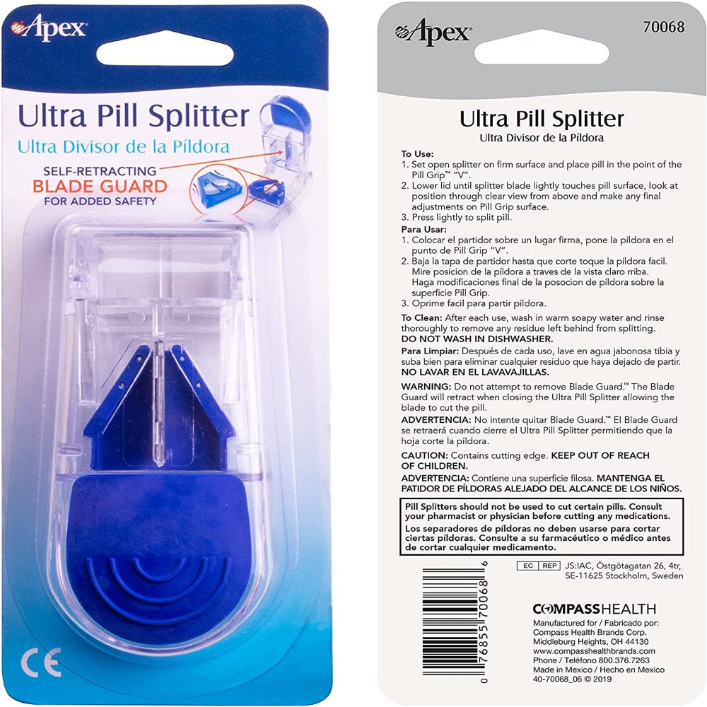Apex Health Ultra Pill Splitter W/ Self-Retracting Blade Guard, 1 Ct
