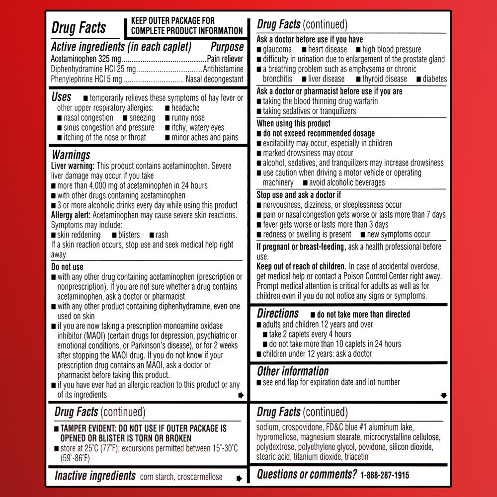 Equate Maximum Strength Severe Allergy plus Sinus Headache Caplets, 20 Count