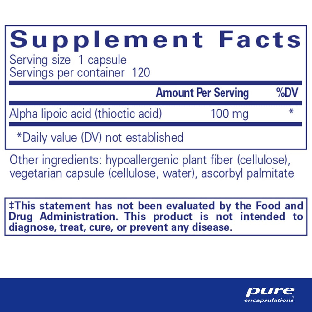 Pure Encapsulations Alpha Lipoic Acid 100 Mg | ALA Supplement for Liver Support, Antioxidants, Nerve and Cardiovascular Health, Free Radicals, and Carbohydrate Support* | 120 Capsules