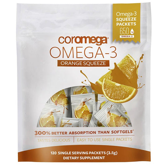 Coromega Omega-3 Squeeze Packets, Orange, 120 Ct