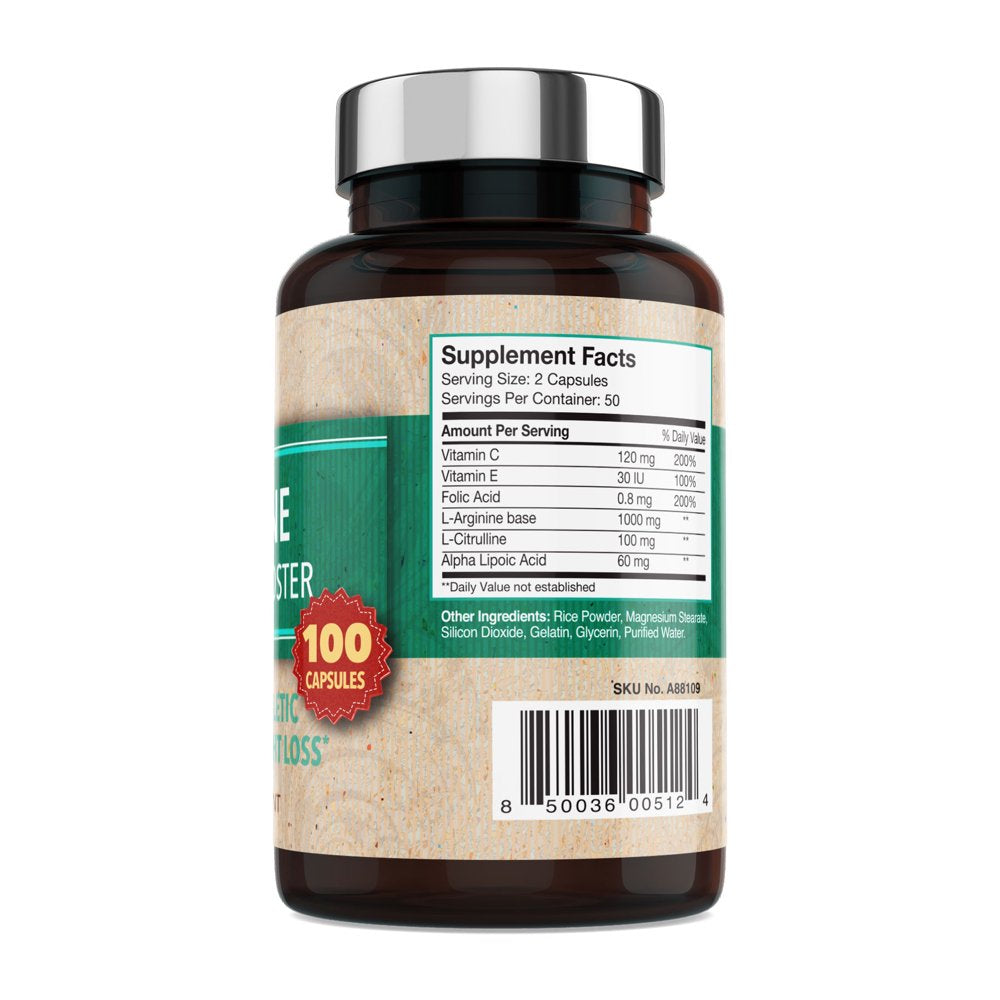 GMP Vitas L-Arginine Nitric Oxide Booster, Helps Enhance Workout Performance, 100 Capsules