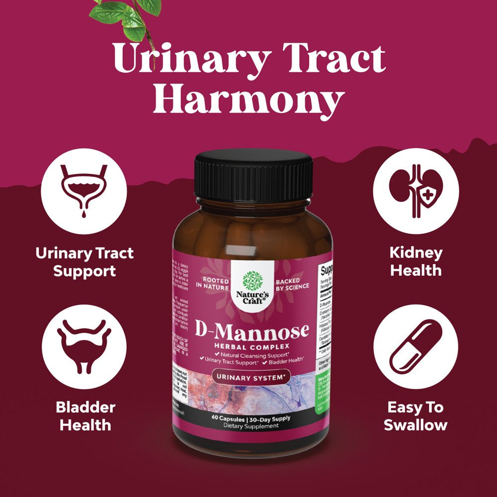 D Mannose with Cranberry Extract Capsules - D Mannose Capsules for Kidney Cleanse and Urinary Tract Health for Women - D-Mannose 1000Mg Capsules per Serving with Hibiscus & Dandelion (1 Month)