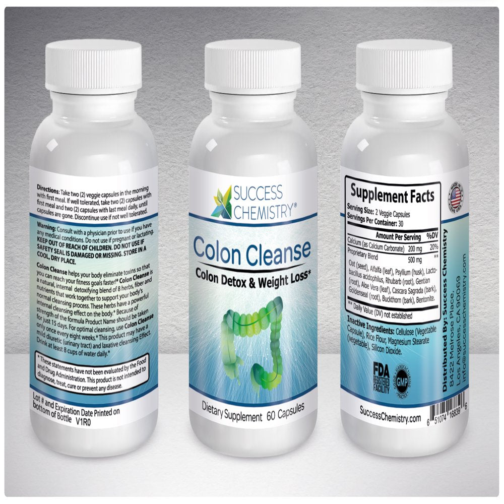 Colon Cleanse & Natural Body Detox - Weight Loss & Increased Energy Levels. Removes Toxins. Relieve Bloating. Extra Strength. Non-Gmo | by Success Chemistry®
