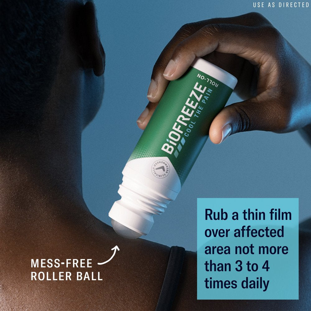 Biofreeze Roll-On Pain-Relieving Gel 2.5 FL OZ Green, Topical Pain Reliever for Aches and Pains of Muscles and Joints from Simple Backache, Arthritis, Strains, Bruises, & Sprains (Package May Vary)