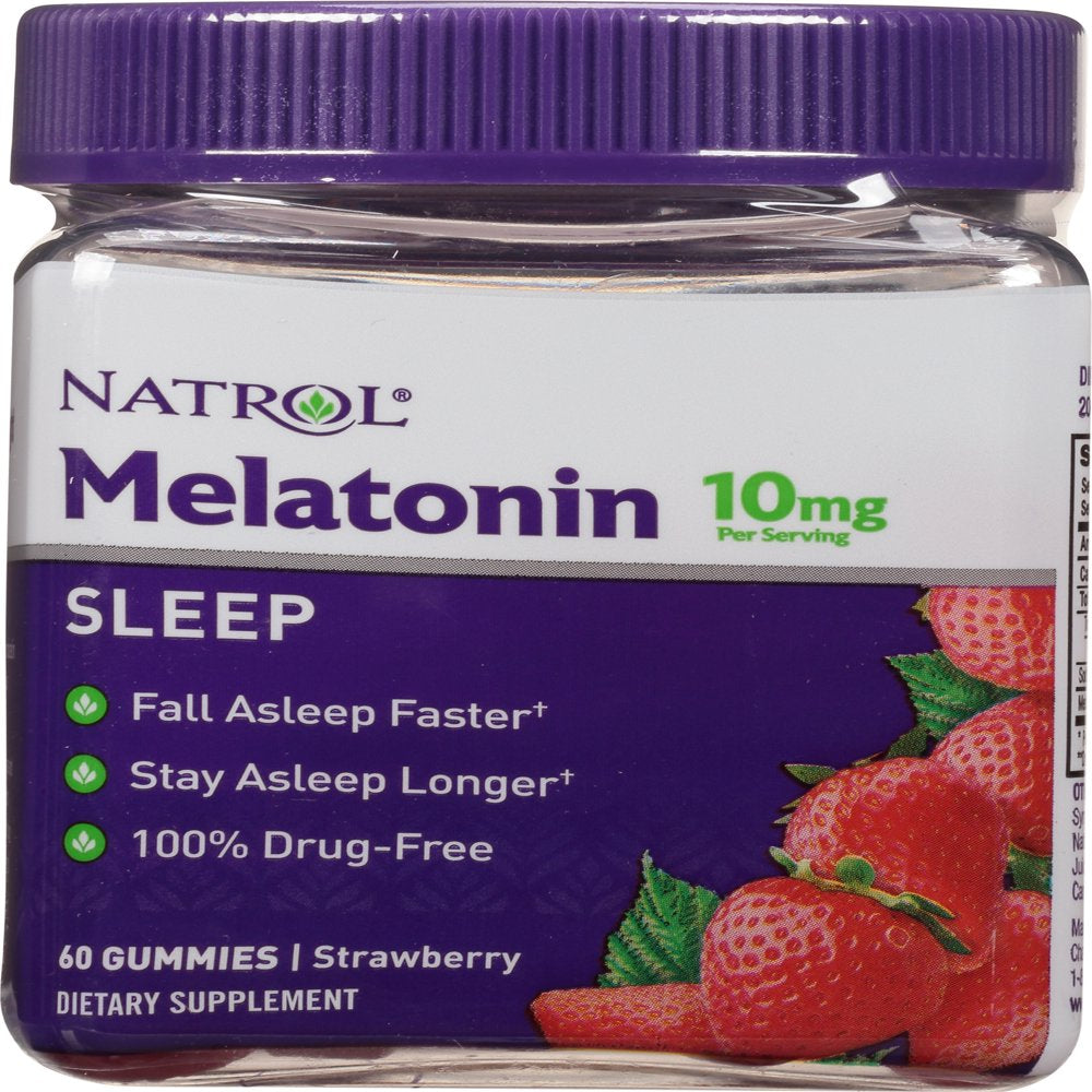 Natrol Melatonin 10Mg, Sleep Support Supplement, Strawberry Gummies, 60Ct