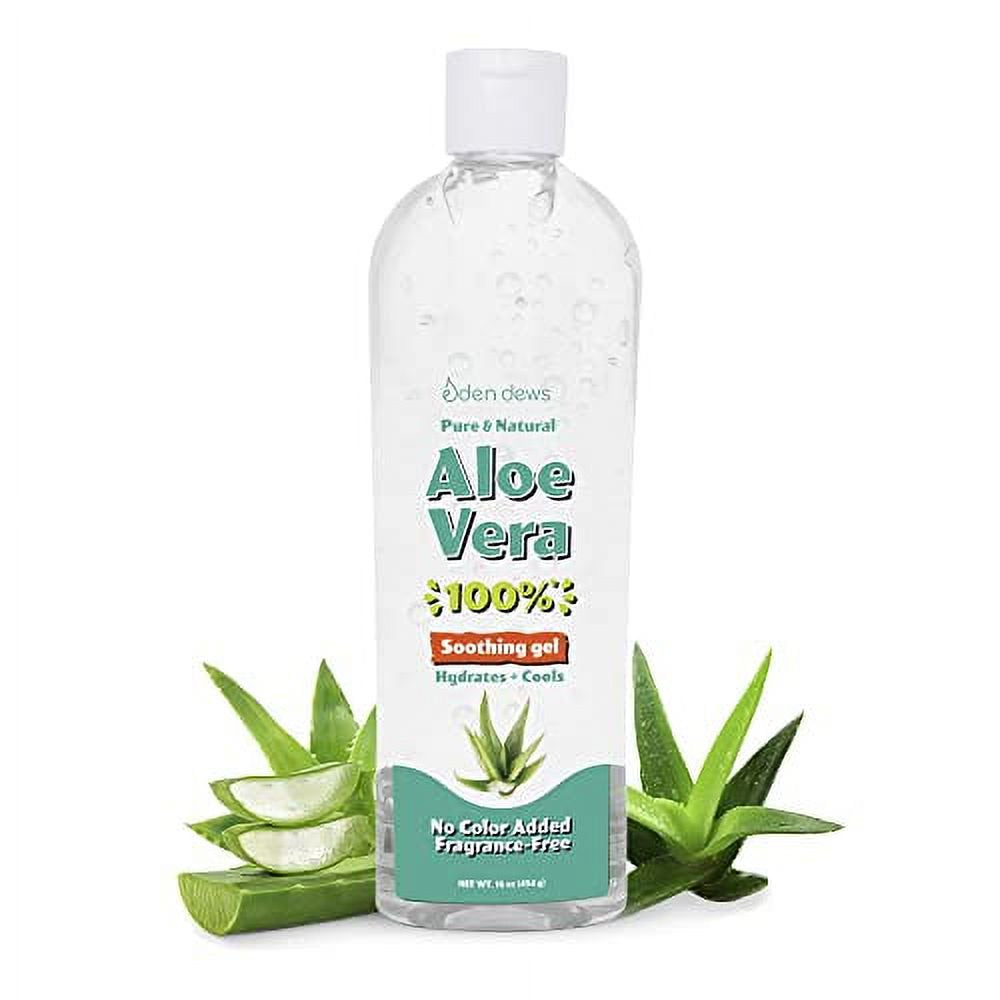 Eden Dews Aloe Vera Gel for Skin - 100% Pure & Natural Organic, Moisturizing, Face Skin & Hair Care, Sun Burn Relief, Hydrating & Soothing for Dry Skin, Made in USA, Unscented, 16 Oz