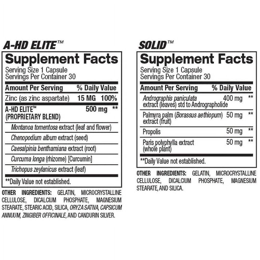 BPI Sports A-HD Elite/Solid Test Booster, Muscle Builder Stack, 60 Capsules