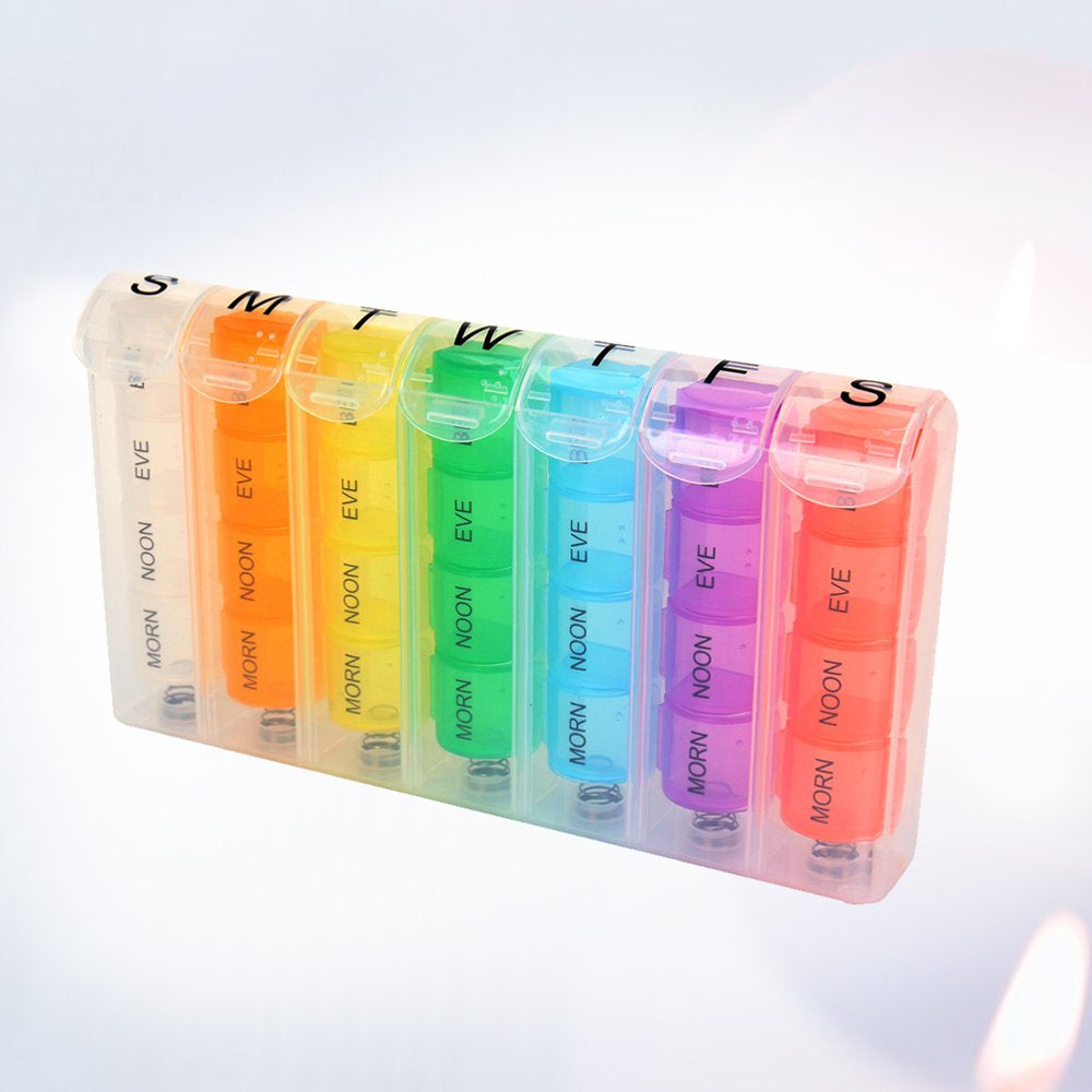7 Days Weekly Health Care Spring Pill Box Organizer Portable 4 Times a Day Medicine Vitamin Storage Dispenser Cutter Container C