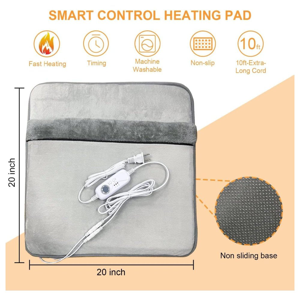 Double Sided Foot Warmer,Electric Feet Heating Pads for Women and Man with Non-Slip & Machine Washable,Electric Heated Foot Warmers with 8 Hrs Timer for Bed,Under Desk,Office,Home & Neuropathy,Grey