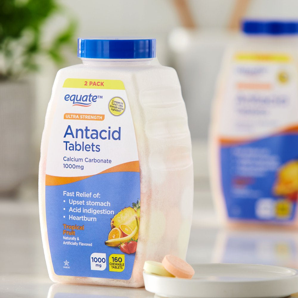 Equate Ultra Strength Antacid Tablets, Tropical Fruit, Twin Pack, 160 Count