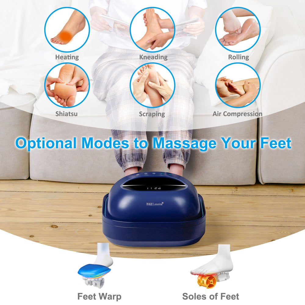 Electric Shiatsu Heated Foot Massager for Circulation and Pain Relief, Deep Tissue Kneading Feet Circulation Machine W/ Compression for Plantar Fasciitis and Neuropathy, Home or Office Use, Blue
