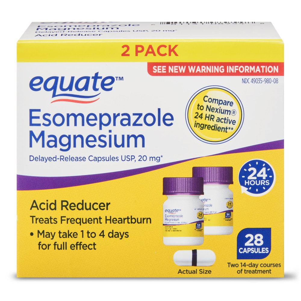Equate Acid Reducer Esomeprazole Capsules, 20 Mg, 28 Count, 2 Pack