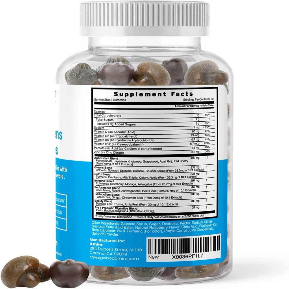 Amire by Dr. Awan Super Greens Gummies, Fruits & Veggies Supplement, Green Superfood for Immunity, Metabolism, Liver Function & Nervous System, Essential 8 Greens, 180Ct, 90-Day Supply