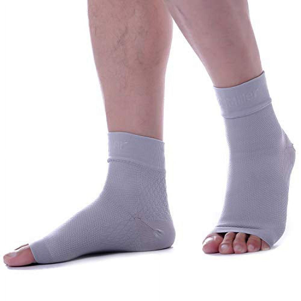 Doc Miller Ankle Compression Sleeve - Heel Brace for Heel Pain - Plantar Fasciitis Foot Wrap for Ankle Support and Neuropathy Relief - 1 Pair Grey Plantar Fasciitis Wrap - Large Size