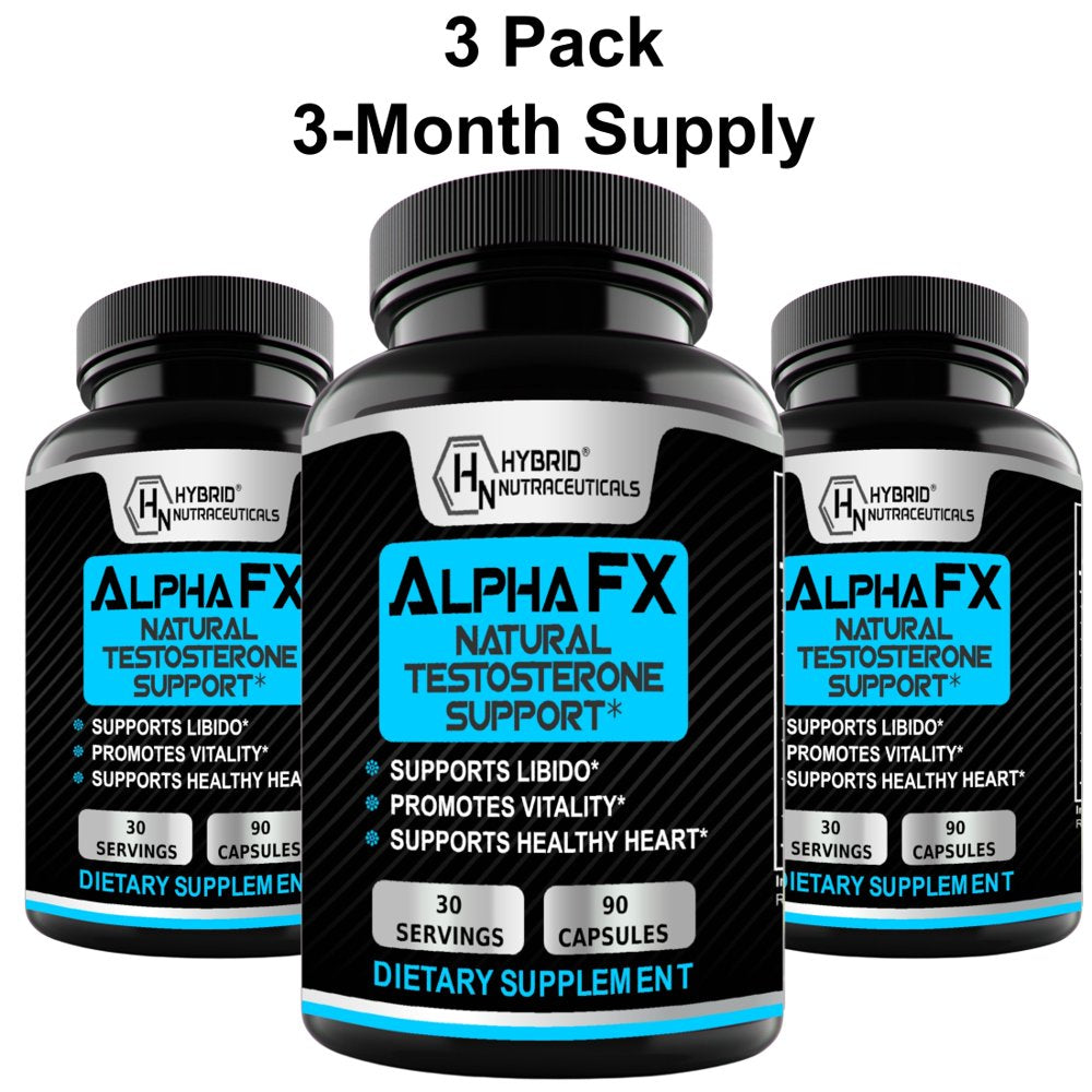 Alphafx Advanced Testosterone Booster Estrogen Blocker Supplement for Men - Libido Support with Tribulus Terrestris, Increased Energy, Stamina, Strength - 3-Pack