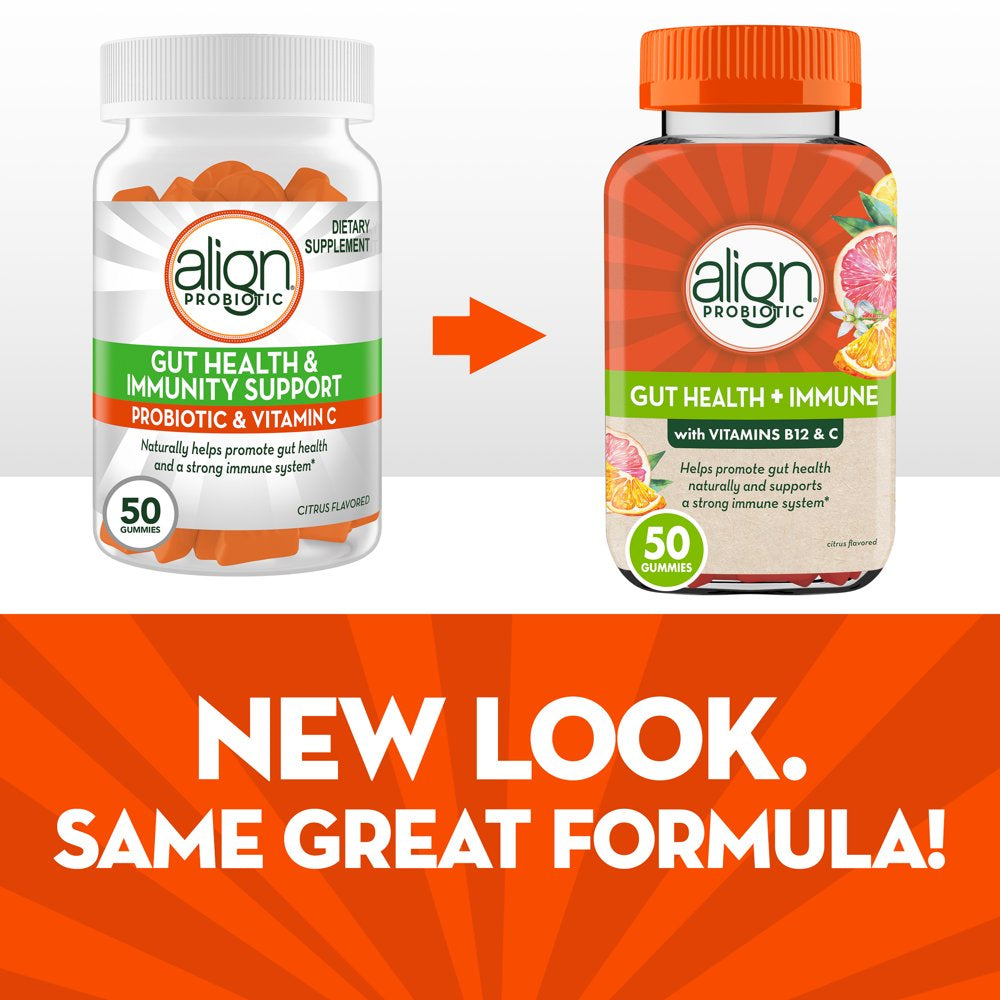 Align Probiotic Supplement, Gut Health + Immune Support Gummies, Vitamin C, Citrus, Unisex 50 Ct