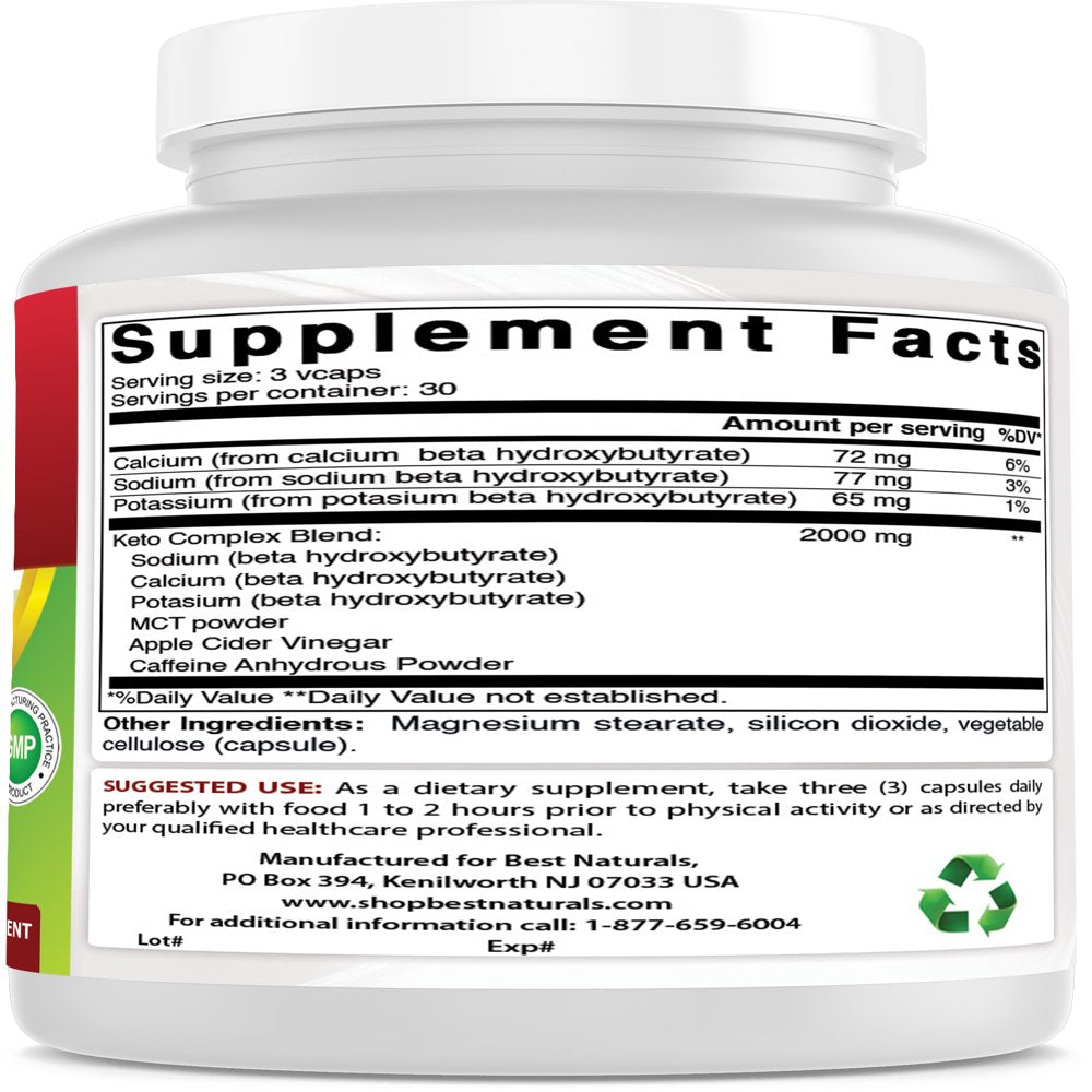 3 Pack Best Naturals Keto Diet Pills 2000 Mg 90 Vegetarian Capsules | Exogenous Ketones BHB Supplement