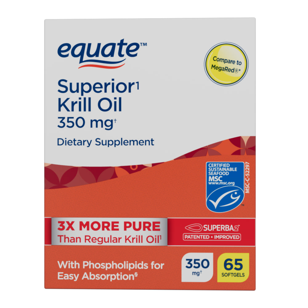 Equate Krill Oil Dietary Supplement, 350 Mg, 65 Count