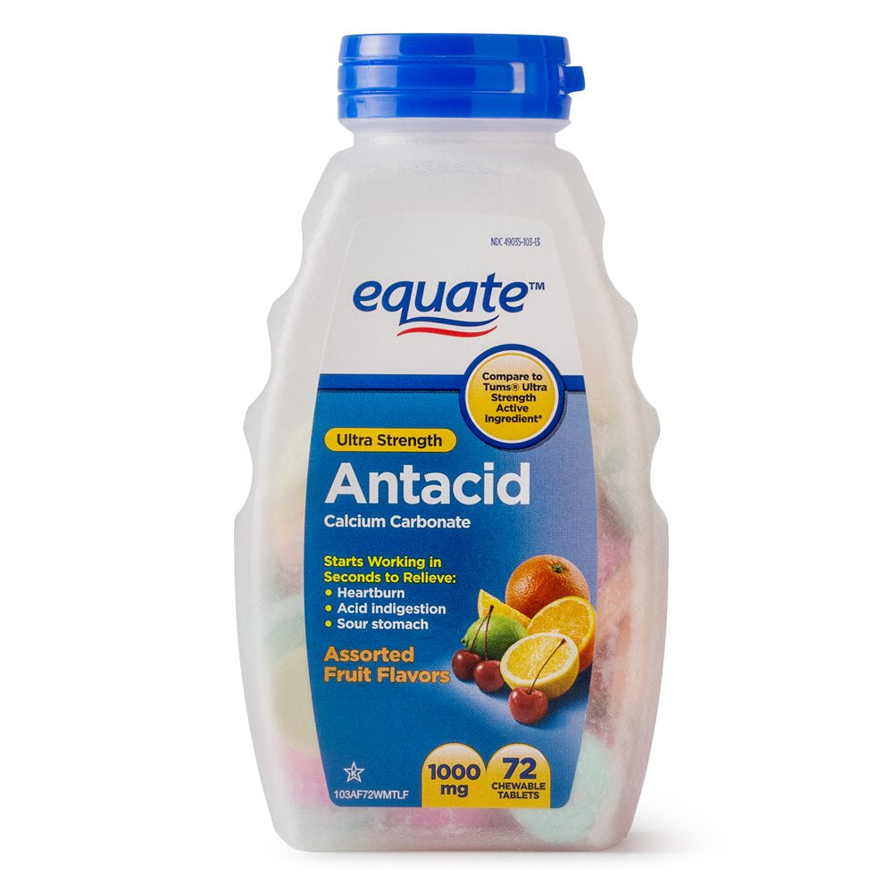 Equate Ultra Strength Antacid Chewable Fruit Tablets, over the Counter, 1000 Mg, 72 Ct
