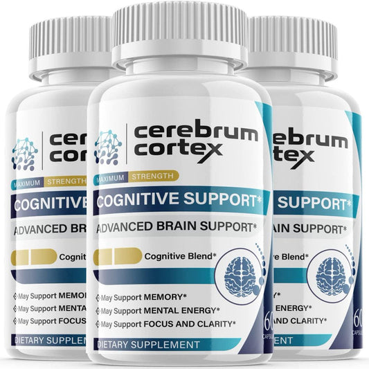 (3 Pack) Cerebrum Cortex - Nootropic Memory Booster Dietary Supplement for Focus, Memory, Clarity, & Energy - Advanced Cognitive Support Formula for Maximum Strength - 180 Capsules - Nutricity.com.au