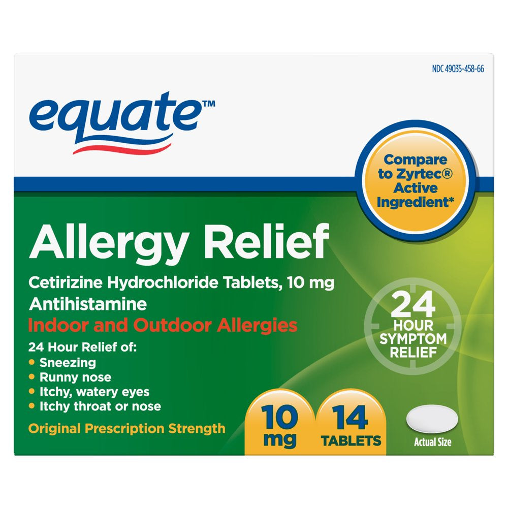 Equate Allergy Relief, Cetirizine Hydrochloride Tablets, 10 Mg, 14 Count